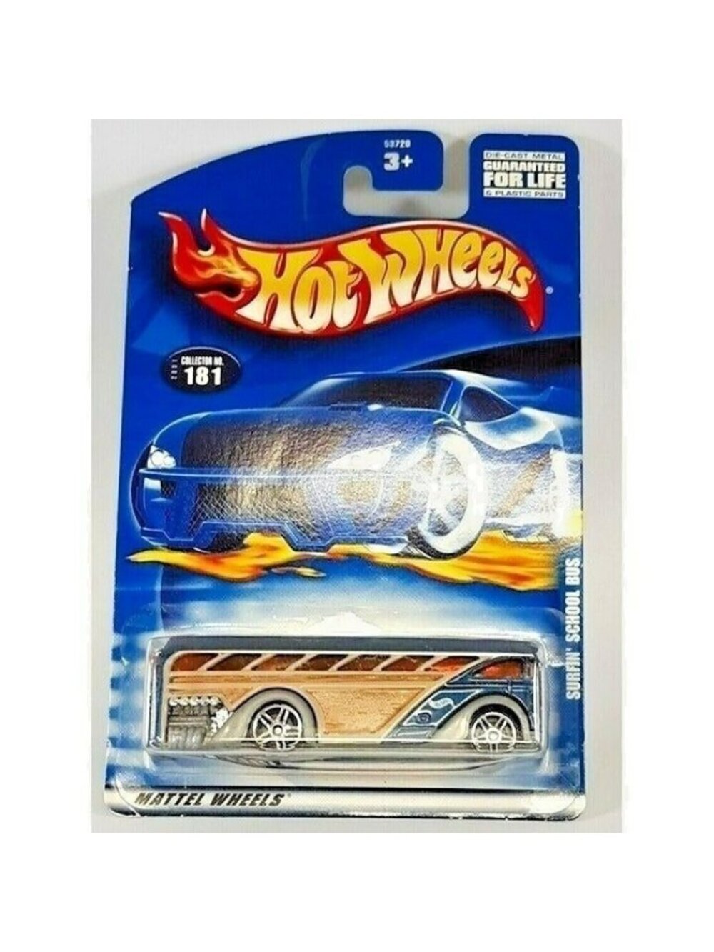 Vintage Die Cast Hot Wheels 2000 SURFIN SCHOOL BUS 1/64 Collector #181 Tan Blue